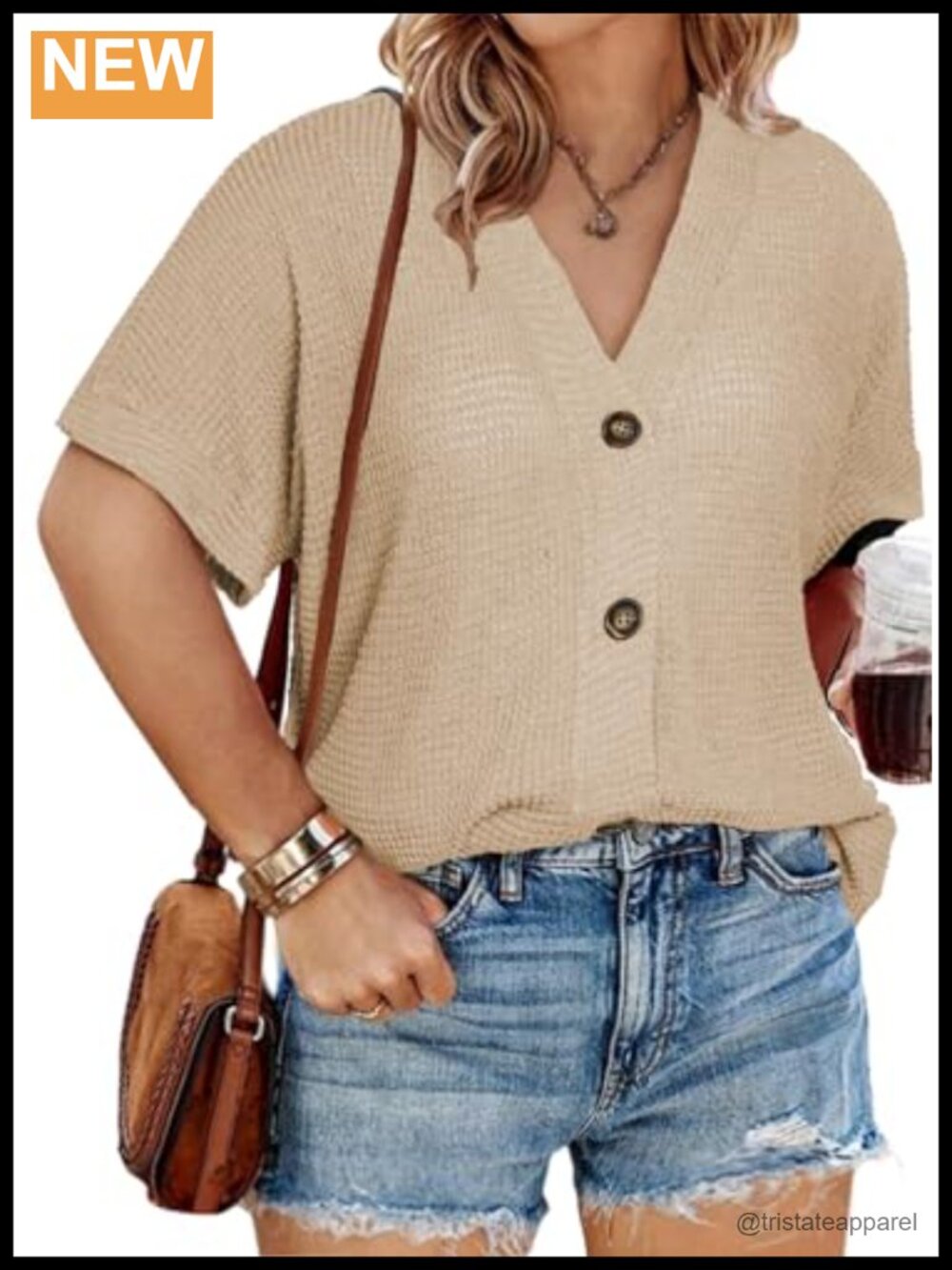 Plus Size Waffle Knit Button Down Shirt Short Sleeve V-Neck Blouse 1X-5X